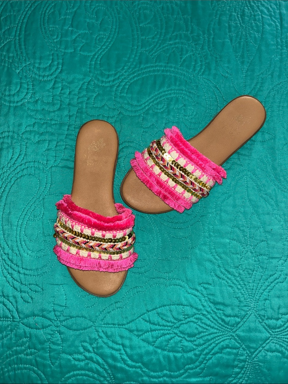 Bright Pink Embellished Slide Sandals - Unknown Brand - Picture 3 of 4
